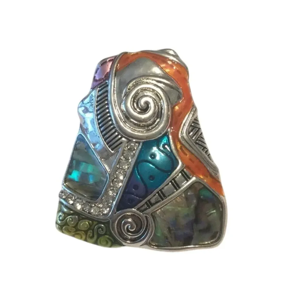 Metal Scarf Holder Patchwork Stone Faux Diamond Indie Boho Silver Teal 90s 2